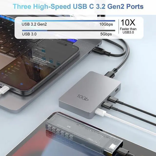 Alt view image 6 of 7 - Jalzdieod 7 in 1 Type-C Gen2 USB Splitter 3 High Speed Multiport Type C Hub Compatible for/OS/Chrome OS/Android Easy to Use