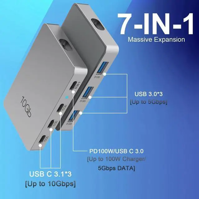 Alt view image 2 of 7 - Jalzdieod Type-C Docking Station Aluminum Alloy USB3.2 Gen2 10Gbps with PD 100W Charging Expansion Multifunction Hub