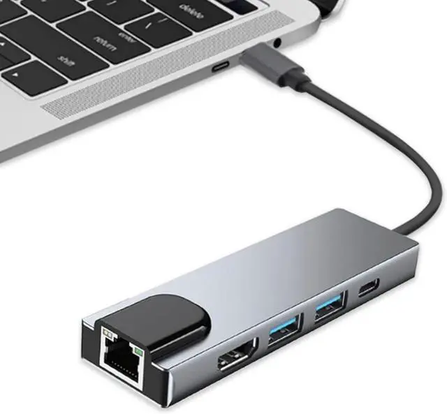 Main image of 5-in-1 Type-C Hub Docking Station, Type C to HDTV Adapter, RJ45 Ethernet, 4K HDTV, PD100W, USB 3.0, USB2.0 Compatible with Type C Devices with DP Alt Mode, Multi-Port Adapter