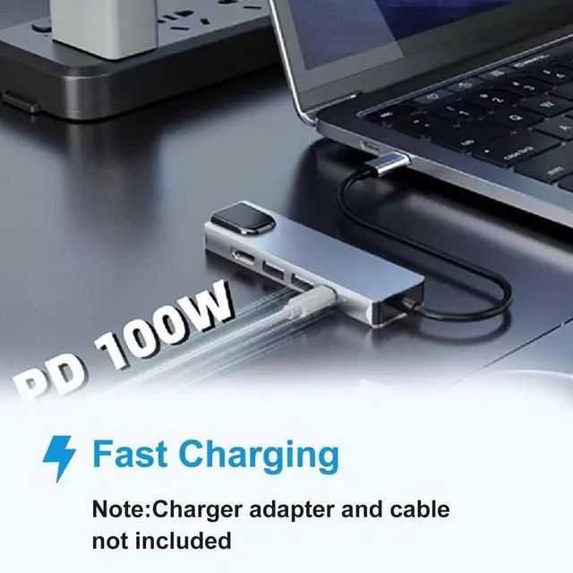 Alt view image 7 of 7 - 5-in-1 Type-C Hub Docking Station, Type C to HDTV Adapter, RJ45 Ethernet, 4K HDTV, PD100W, USB 3.0, USB2.0 Compatible with Type C Devices with DP Alt Mode, Multi-Port Adapter