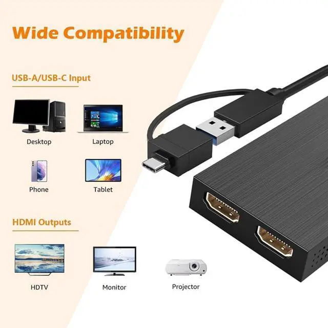Alt view image 2 of 7 - WEISUYUUS USB TypeC Double Output Adapter Support 4k 3840x2160@30Hz for Multiple Monitors Expand Screen
