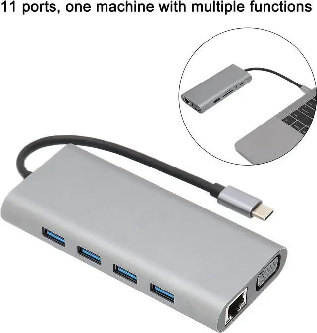 Alt view image 4 of 7 - Expansion Dock Type C 11 in 1, Multifunctional Aluminum Alloy, Portable Dock for Type C Computers, 4K, 4 USB3.0 Ports, 1080P VGA, 87W PD, Gigabit RJ45