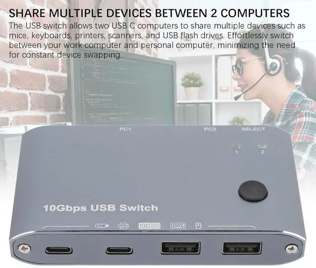 Alt view image 4 of 7 - USB 3.2 Switch Hub, 2 Computers Sharing 4 USB Port 10Gbps Data Transfer, Selector Switcher for PC Laptop Keyboard for Wins Vista 7 8 8.1 10 11, OS X, OS, Linux