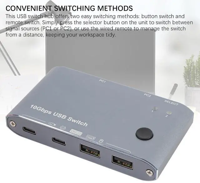 Alt view image 2 of 7 - USB 3.2 Switch Hub, 2 Computers Sharing 4 USB Port 10Gbps Data Transfer, Selector Switcher for PC Laptop Keyboard for Wins Vista 7 8 8.1 10 11, OS X, OS, Linux