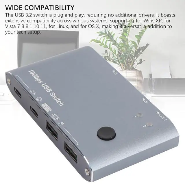 Alt view image 3 of 7 - USB 3.2 Switch Hub, 2 Computers Sharing 4 USB Port 10Gbps Data Transfer, Selector Switcher for PC Laptop Keyboard for Wins Vista 7 8 8.1 10 11, OS X, OS, Linux