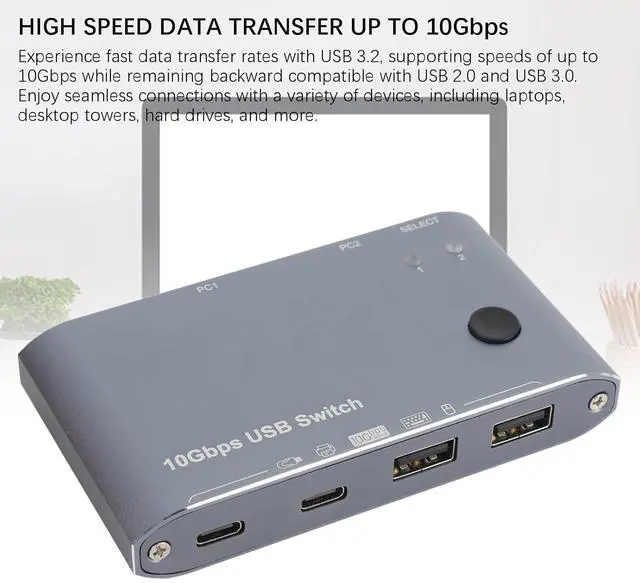 Alt view image 6 of 7 - USB 3.2 Switch Hub, 2 Computers Sharing 4 USB Port 10Gbps Data Transfer, Selector Switcher for PC Laptop Keyboard for Wins Vista 7 8 8.1 10 11, OS X, OS, Linux