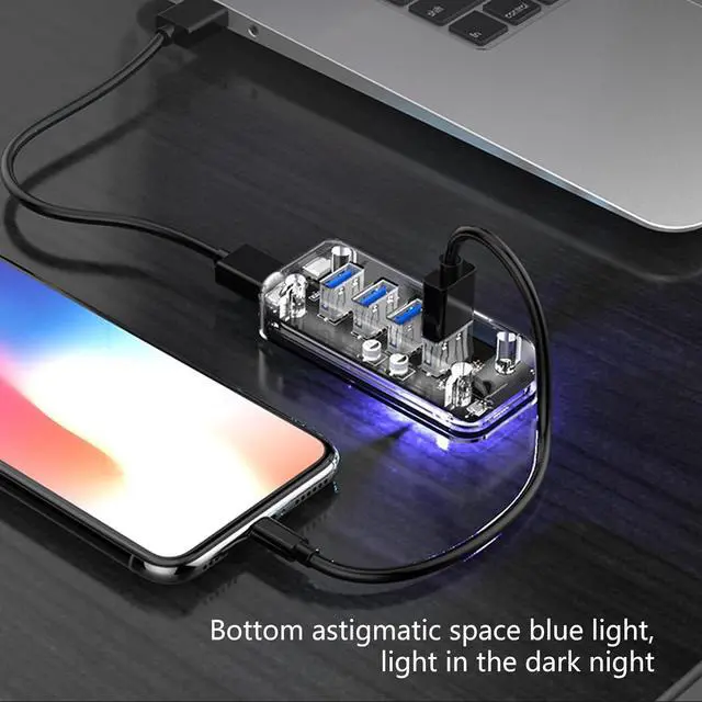 Alt view image 4 of 7 - Rdxanc USB Charging Adapter 4-Port USB3.0 Splitter for Laptop and PC VL817 Contol Double Power Supply For Laptop PC Computer