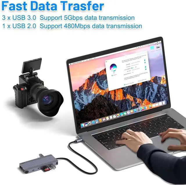 Alt view image 6 of 7 - 12-in-1 USB C Hub with M.2 SSD Enclosure  Expand Your Laptop with 4K/60Hz HDMI, 1Gbps Ethernet & Dual Storage (NVMe/SATA), USB 3.0/USB-C (5Gbps)Works with MacBook Pro, Perfect for Multi-Tasking