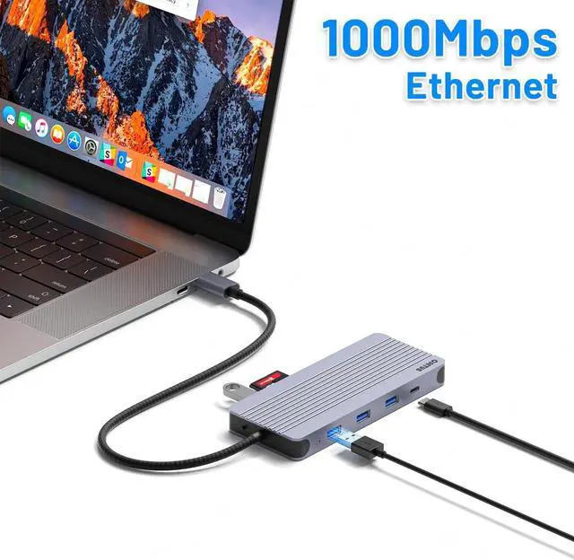 Alt view image 7 of 7 - 12-in-1 USB C Hub with M.2 SSD Enclosure  Expand Your Laptop with 4K/60Hz HDMI, 1Gbps Ethernet & Dual Storage (NVMe/SATA), USB 3.0/USB-C (5Gbps)Works with MacBook Pro, Perfect for Multi-Tasking