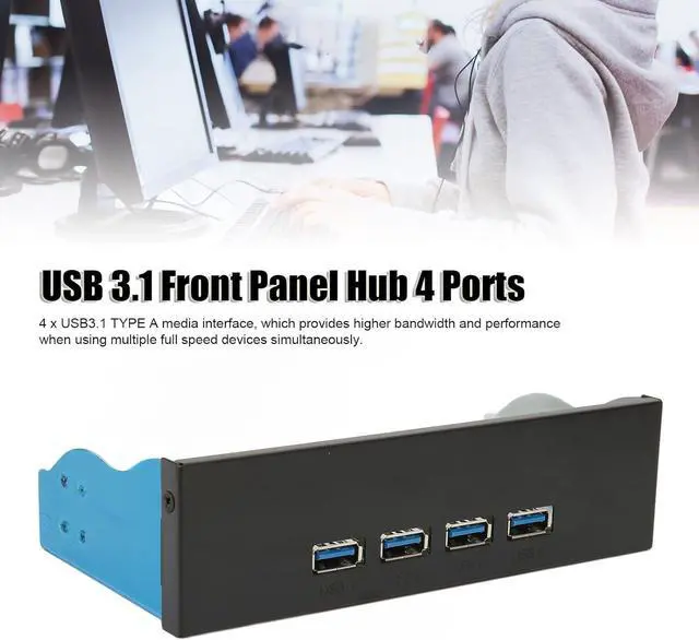 Alt view image 3 of 7 - USB 3.1 Front Panel Hub 4 Ports, USB 3.1 Front Panel Hub 5.25in 4 USB3.1 Type a Ports Support USB 3.1 Gen 2 10Gbps