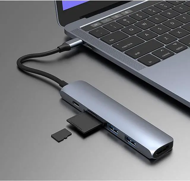 Alt view image 6 of 6 - Port Expander USB C Hub 6 in 1 USB-C Dock Type C Hub Multiport Adapter with 60W PD Charging, HDMI, 2 USB 3.0 Ports, SD/TF Card Reader USB Splitter (Color : Grey)