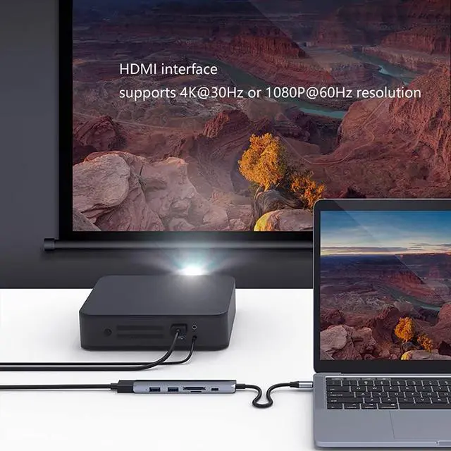 Alt view image 5 of 6 - Port Expander USB C Hub 6 in 1 USB-C Dock Type C Hub Multiport Adapter with 60W PD Charging, HDMI, 2 USB 3.0 Ports, SD/TF Card Reader USB Splitter (Color : Grey)