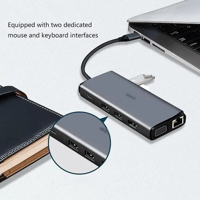 Alt view image 3 of 6 - Port Expander USB C Hub 10-in-1 with HDMI, VGA, 2 USB 3.0 Ports, 2 Keyboard/Mouse Ports, PD 3.0 Ports, Ethernet and SD/TF Cards Reader USB Splitter