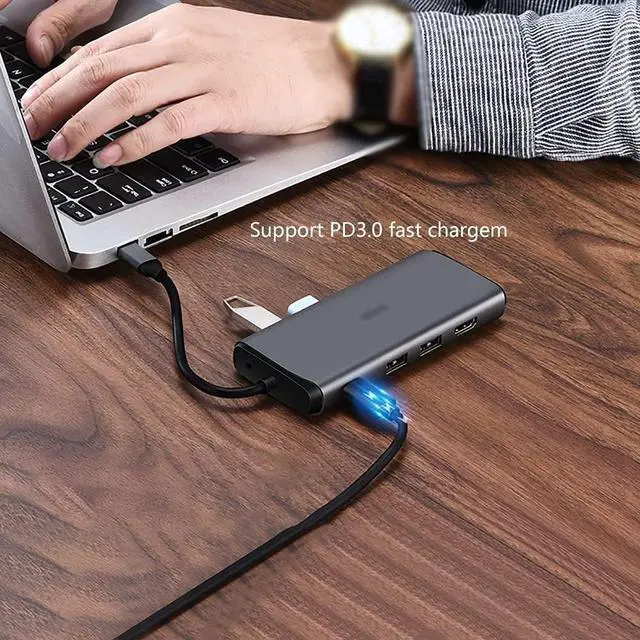 Alt view image 4 of 6 - Port Expander USB C Hub 10-in-1 with HDMI, VGA, 2 USB 3.0 Ports, 2 Keyboard/Mouse Ports, PD 3.0 Ports, Ethernet and SD/TF Cards Reader USB Splitter