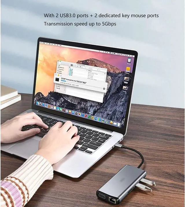 Alt view image 5 of 6 - Port Expander USB C Hub 10-in-1 with HDMI, VGA, 2 USB 3.0 Ports, 2 Keyboard/Mouse Ports, PD 3.0 Ports, Ethernet and SD/TF Cards Reader USB Splitter