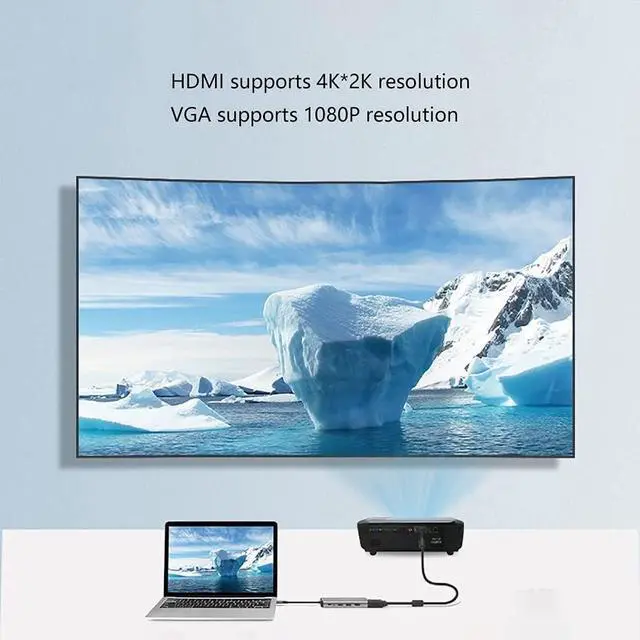 Alt view image 6 of 6 - Port Expander USB C Hub 10-in-1 with HDMI, VGA, 2 USB 3.0 Ports, 2 Keyboard/Mouse Ports, PD 3.0 Ports, Ethernet and SD/TF Cards Reader USB Splitter