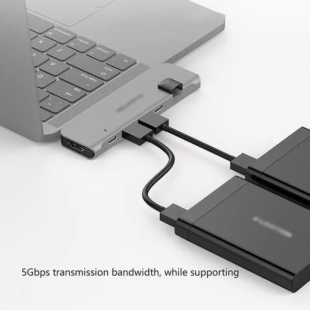 Alt view image 3 of 6 - Port Expander USB C Hub 6 in 2 USB C Multiport Adapter USB C Docking Statio (100 PD, 4K HDMI, 2 USB 3.0 and USB C, Gigabit Ethernet) USB Splitter (Color : Grey)