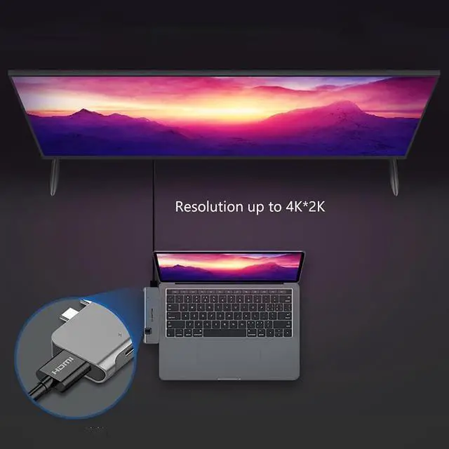 Alt view image 4 of 6 - Port Expander USB C Hub 6 in 2 USB C Multiport Adapter USB C Docking Statio (100 PD, 4K HDMI, 2 USB 3.0 and USB C, Gigabit Ethernet) USB Splitter (Color : Grey)