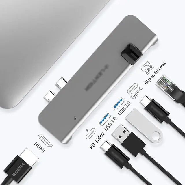 Main image of Port Expander USB C Hub 6 in 2 USB C Multiport Adapter USB C Docking Statio (100 PD, 4K HDMI, 2 USB 3.0 and USB C, Gigabit Ethernet) USB Splitter (Color : Grey)