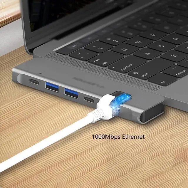 Alt view image 5 of 6 - Port Expander USB C Hub 6 in 2 USB C Multiport Adapter USB C Docking Statio (100 PD, 4K HDMI, 2 USB 3.0 and USB C, Gigabit Ethernet) USB Splitter (Color : Grey)