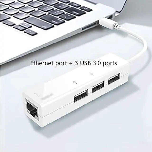 Alt view image 2 of 4 - Port Expander USB C Docking Station USB C to Ethernet Adapter Hub with 3 USB 2.0 Ports and Ethernet for Laptop, USB Flash Drives USB Splitter