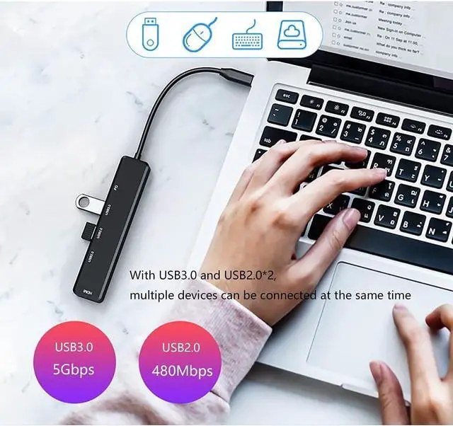 Alt view image 3 of 5 - Port Expander USB C Hub USB-C Laptop Docking Station 5 in 1 Type C Hub with 60W PD Charging, HDMI, USB 3.0 Ports, 2 USB 2.0 Ports USB Splitter