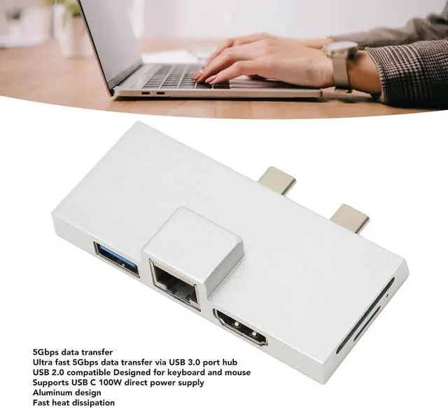 Alt view image 5 of 7 - Dual USB C Expansion Hub: Professional 7 Ports Plug and Play 5Gbps Data Transfer USB C Hub Multiport Adapter, Compatible with Surface Pro 8 9 X Accessories