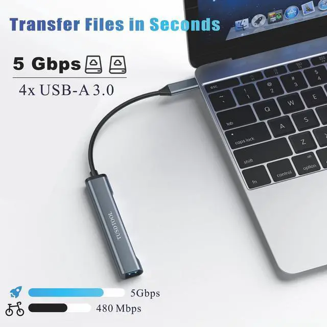 Alt view image 4 of 7 - 10Gbps Dual Sided USB C Female to USB Male Adapter, 4 Ports USB 3.0 Hub Splitter with 5Gbps Data Transfer, USB C Hub Splitter for MacBook, Mac Pro, iMac, Surface, Laptop, Mobile HDD