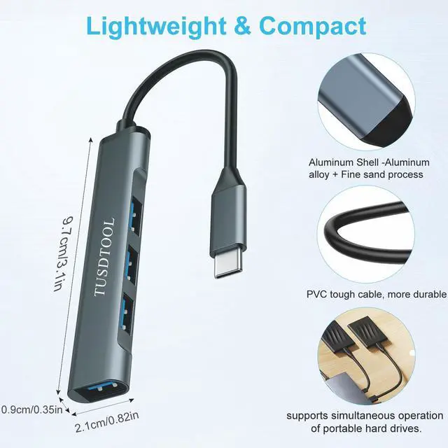 Alt view image 7 of 7 - 10Gbps Dual Sided USB C Female to USB Male Adapter, 4 Ports USB 3.0 Hub Splitter with 5Gbps Data Transfer, USB C Hub Splitter for MacBook, Mac Pro, iMac, Surface, Laptop, Mobile HDD