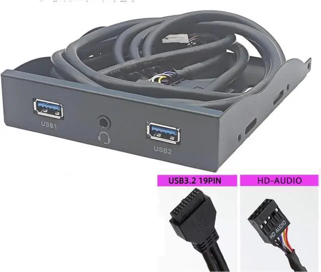 Alt view image 3 of 7 - 2Port USB 3.2 GEN1 5Gbps + 3.5mm Headphones Interfaces Front Panel Hubs Splitter Bracket Adapter For PC Desktop 3.5inch
