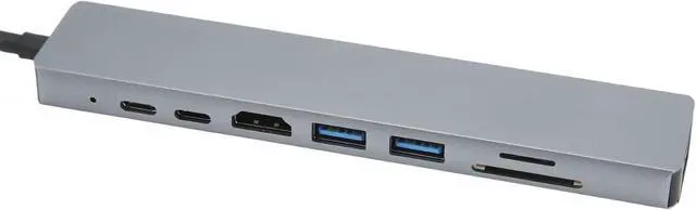 Alt view image 2 of 7 - 8 Port Type C Hub with USB 3.0, PD, RJ45, and Memory Card Reader for Laptops High Speed Data Transfer and Charging