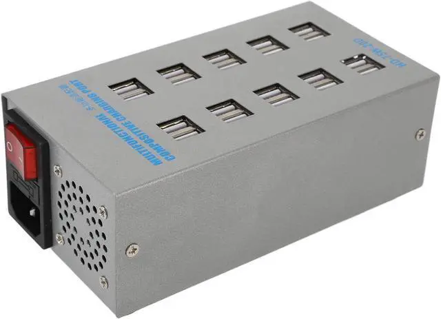 Alt view image 5 of 7 - Powered USB Hub Stainless Steel Multifunctional 20 Port USB Smart Hub Splitter Charging Port Power Adapter