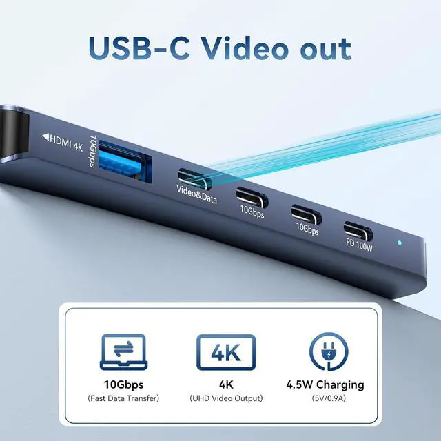 Alt view image 6 of 7 - ANYOYO USB Hub Dual Monitor 4K 6 in 1 USB C Multiport Adapter with 1xHDMI, 1xUSB C Video&Data Output for USB C Splitter, 3xUSB C 10Gbps,100W PD, for Dell/HP/Mac Pro/iPad