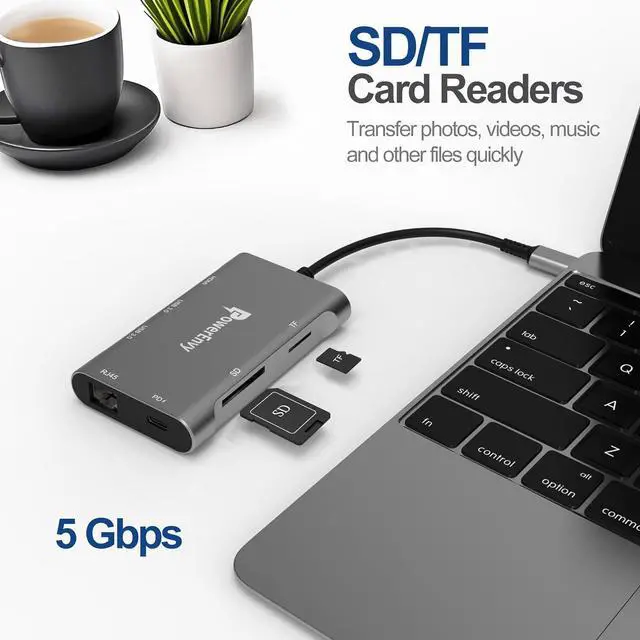 Alt view image 5 of 6 - PowerEnvy USB C HUB,7-in-1 USB Adapter Multiport Data HUB with 60W Type C Charging 5Gbps 2 USB A 4K HDMI 1000M Ethernet TF/MicroSD Data Transfer Port for MacBook,iPad Pro/Air,XPS,MateBook,More