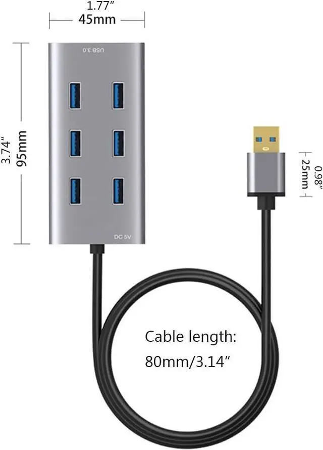Alt view image 3 of 7 - Fowspvzn 7 Ports USB HUB USB Extension All Aluminum Fuselage Computer Accessories with Power Supply Port