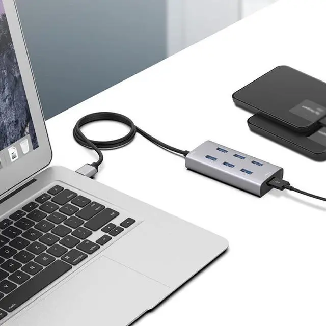 Alt view image 7 of 7 - Fowspvzn 7 Ports USB HUB USB Extension All Aluminum Fuselage Computer Accessories with Power Supply Port