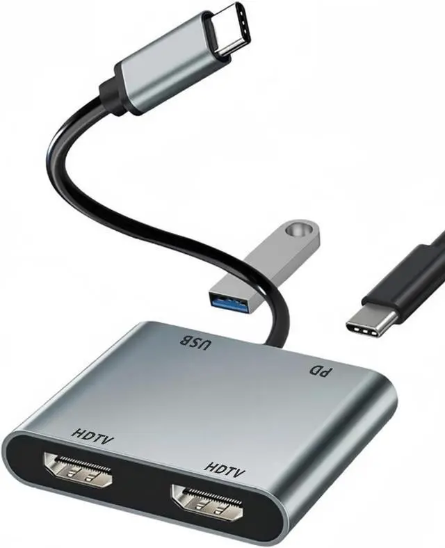Main image of USB C to Dual HDMI Adapter 4K@60Hz, USB C Multiport Adapter with 2 HDMI, USB3.0, PD 100W, USB C to HDMI Splitter Compatible with MacBook Pro, iPhone 16 15, etc