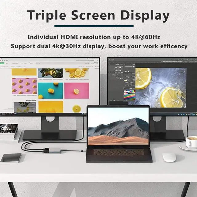 Alt view image 4 of 6 - USB C to Dual HDMI Adapter 4K@60Hz, USB C Multiport Adapter with 2 HDMI, USB3.0, PD 100W, USB C to HDMI Splitter Compatible with MacBook Pro, iPhone 16 15, etc