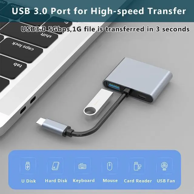 Alt view image 6 of 6 - USB C to Dual HDMI Adapter 4K@60Hz, USB C Multiport Adapter with 2 HDMI, USB3.0, PD 100W, USB C to HDMI Splitter Compatible with MacBook Pro, iPhone 16 15, etc