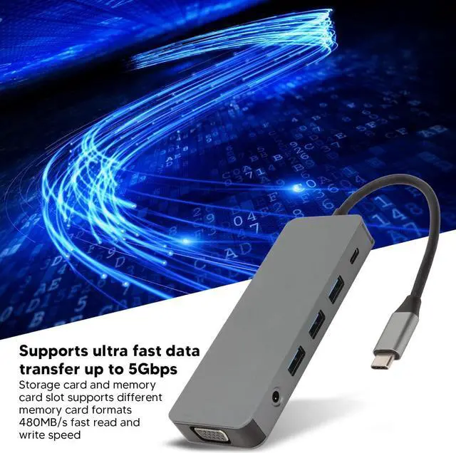 Alt view image 3 of 7 - 11 in 1 USB C Hub, Grey USB Splitter with 4K, VGA, Gigabit RJ45, 3 USB3.0 Ports, 100W PD Charging, Storage Memory Card Reader