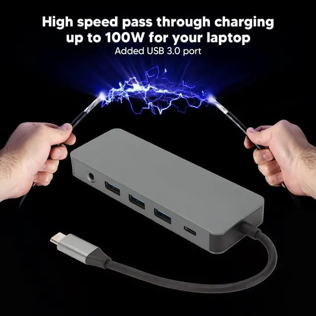 Alt view image 5 of 7 - 11 in 1 USB C Hub, Grey USB Splitter with 4K, VGA, Gigabit RJ45, 3 USB3.0 Ports, 100W PD Charging, Storage Memory Card Reader