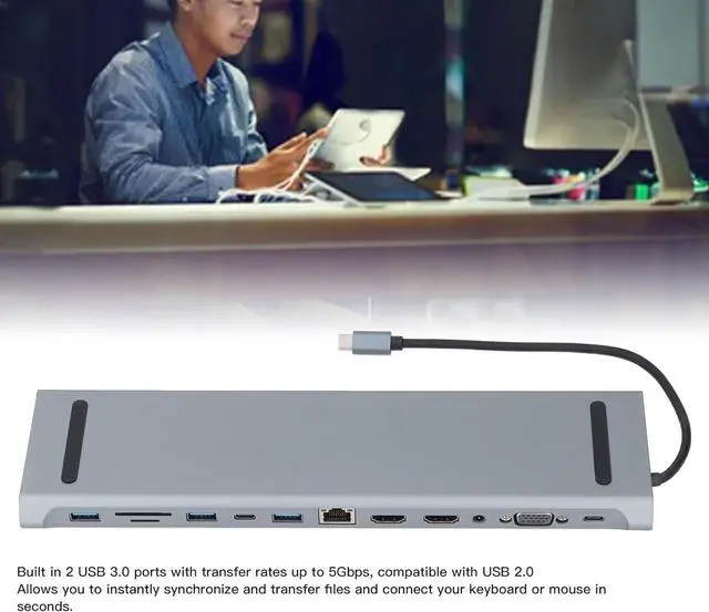 Alt view image 2 of 7 - Type C Docking Station, 12 in 1 USB C Hub Multiport Adapter Dongle with 100W Fast Charging, Laptop Docking Station for Office