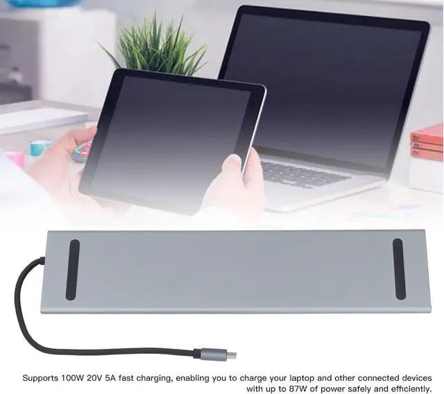 Alt view image 4 of 7 - Type C Docking Station, 12 in 1 USB C Hub Multiport Adapter Dongle with 100W Fast Charging, Laptop Docking Station for Office