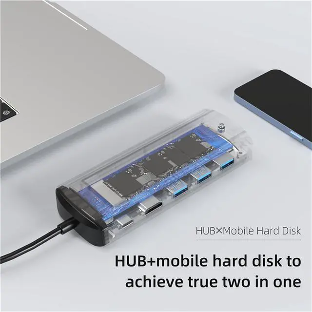 Alt view image 6 of 7 - SSD Enclosure USB HUB Aluminum Alloy Type-C USB 3.0 Hub 6 in 1 Multiport Disk Storage, Plug and Play Spare Parts