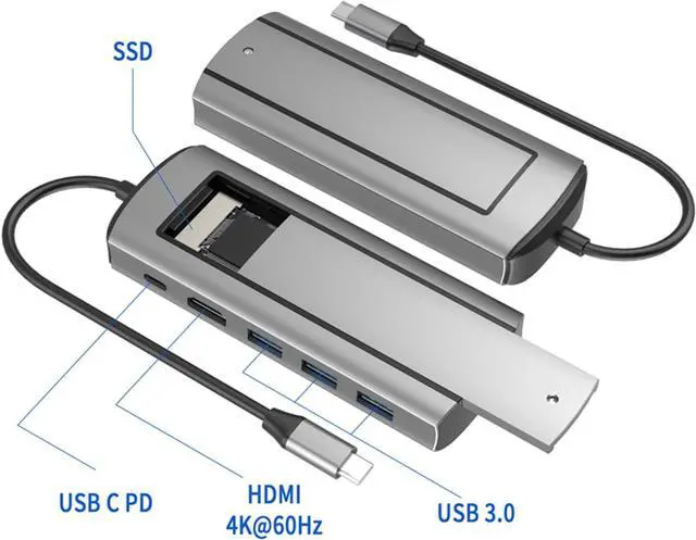 Alt view image 4 of 7 - SSD Enclosure USB HUB Aluminum Alloy Type-C USB 3.0 Hub 6 in 1 Multiport Disk Storage, Plug and Play Spare Parts