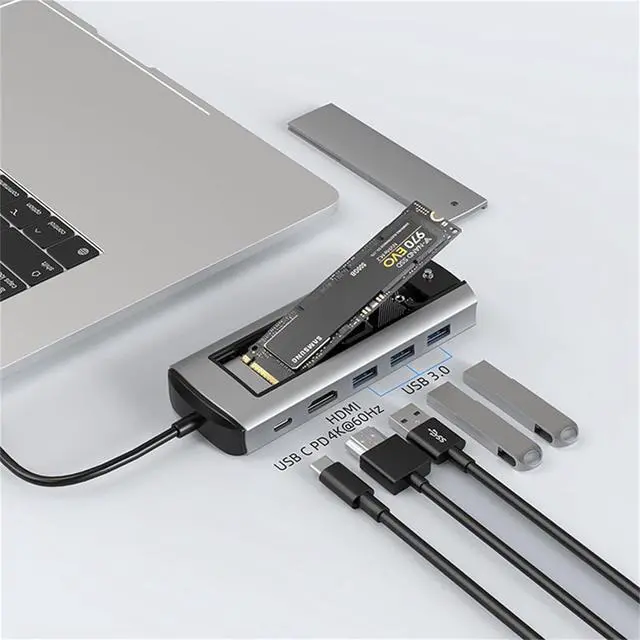 Alt view image 7 of 7 - SSD Enclosure USB HUB Aluminum Alloy Type-C USB 3.0 Hub 6 in 1 Multiport Disk Storage, Plug and Play Spare Parts