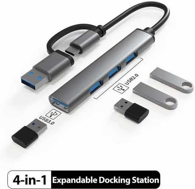 Alt view image 2 of 7 - USB-C 4-in-2 Hub, Featuring USB 3.0 and 3 USB 2.0 Ports, Adapter Compatible with USB-C Laptops and Serves as a Dongle for USB Connectivity on MacBook Pro/Air,iPad Pro,iMac,iPhone 15 Pro,Xbox,PS5,XPS