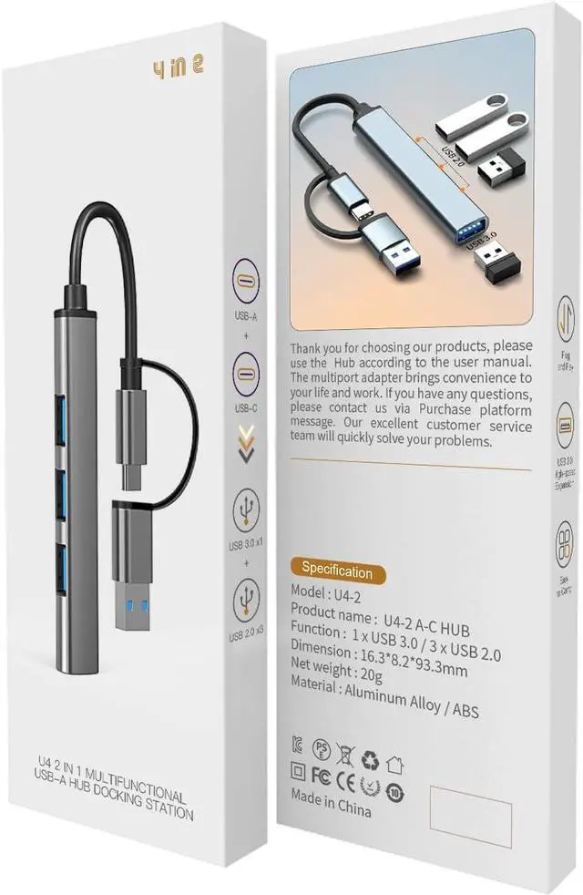 Alt view image 5 of 7 - USB-C 4-in-2 Hub, Featuring USB 3.0 and 3 USB 2.0 Ports, Adapter Compatible with USB-C Laptops and Serves as a Dongle for USB Connectivity on MacBook Pro/Air,iPad Pro,iMac,iPhone 15 Pro,Xbox,PS5,XPS