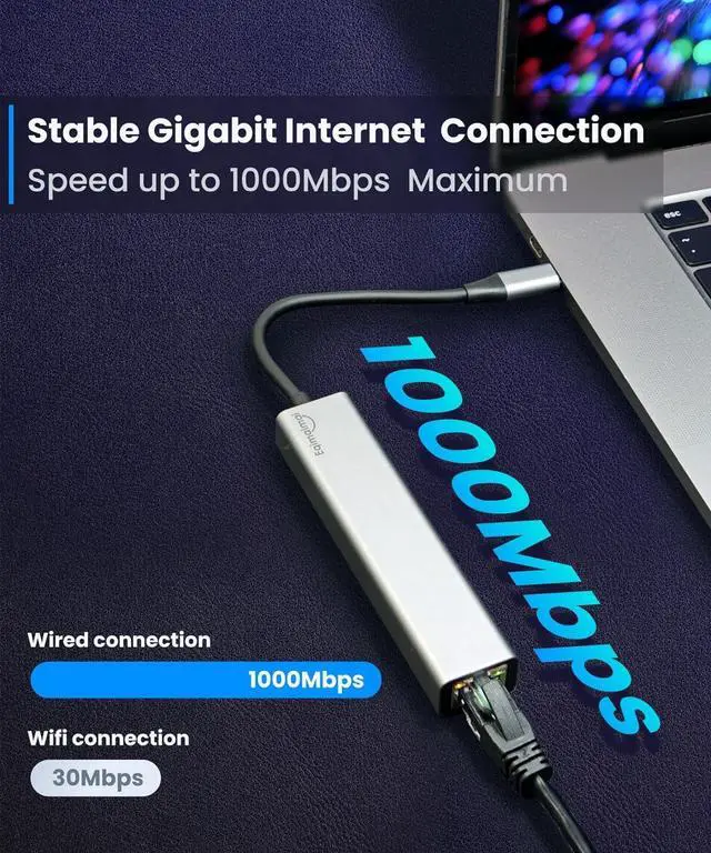 Alt view image 3 of 7 - USB-C Ethernet Adapter with 100W Charging Port & Multiport Hub - Gigabit Ethernet Adapter 5GB USB 3.0 SD/FT for Laptops MacBooks Chromebooks & More