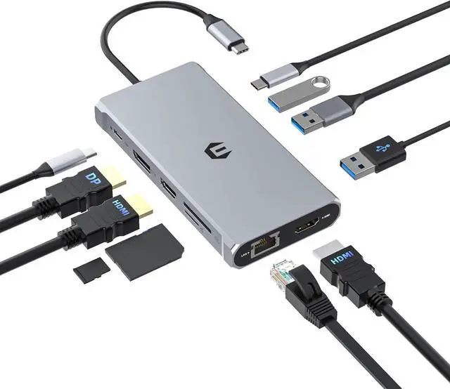 Main image of USB C Laptop Docking Station Dual Monitor, 12 in 1 USB C Hub Adapter Triple Display with 2 HDMI 4K, DisplayPort, Ethernet, 100W PD, 4 USB Ports, TF/SD for Dell/HP/Lenovo/MacBook Pro Laptop